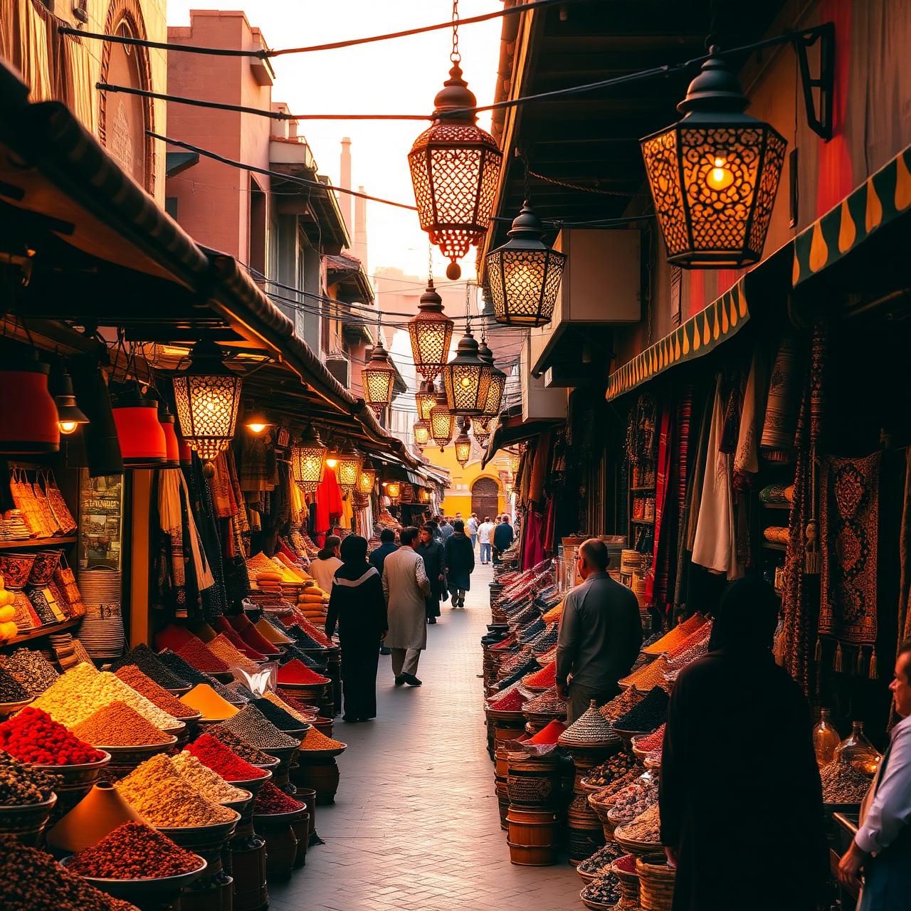 Marrakech medina souk at dusk